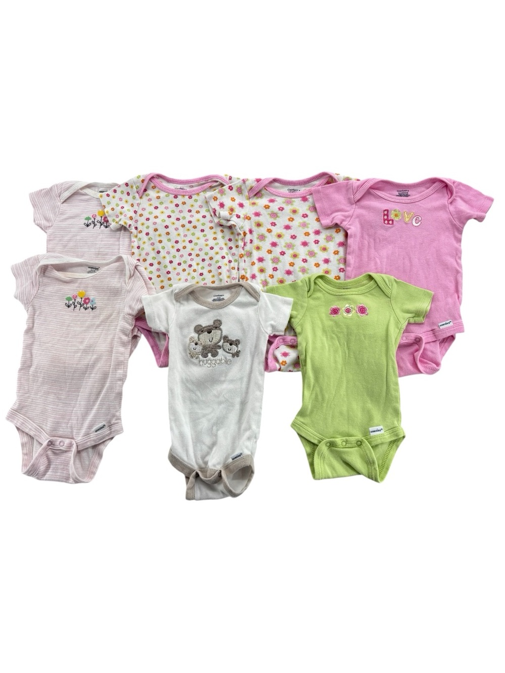 Gerber Baby Girl Lot of 7 Short Sleeve Onesies Size 3-6 Months 100% Cotton